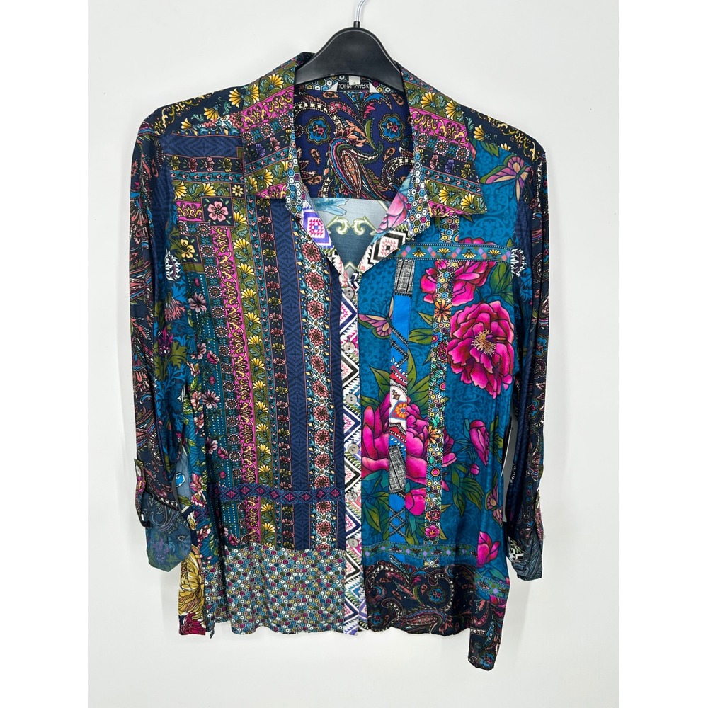 JOHN MARK Patchwork Blue Floral Print Button Up S… - image 11